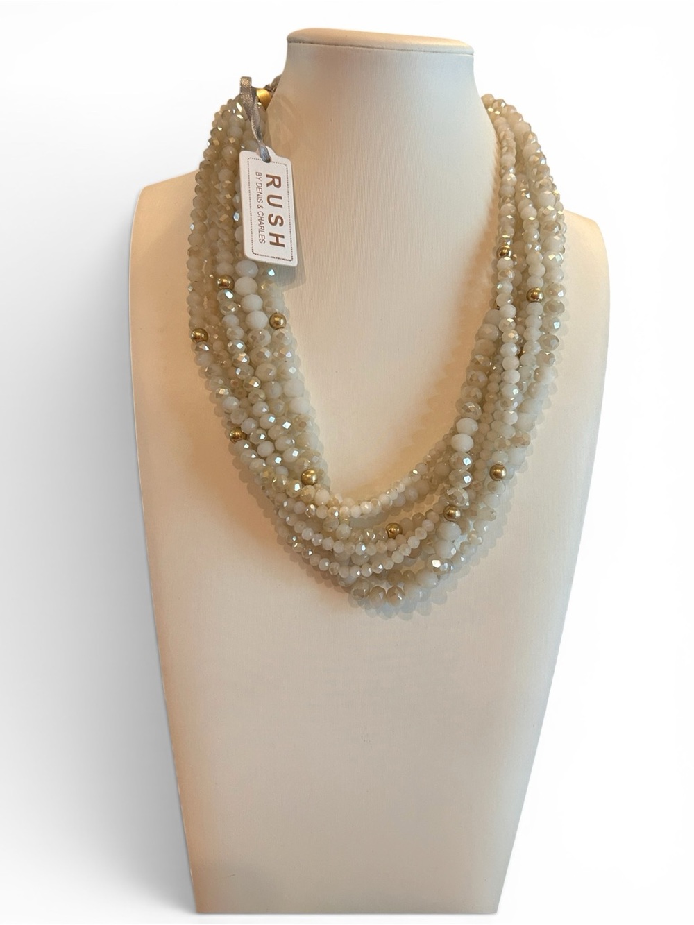 RUSH Multi-Strand Cream Beaded Necklace with Gold Accents
